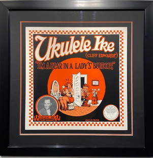 Robert Crumb "Ukulele Ike" Signed Serigraph: Artist: Robert Crumb Title: Ukulele Ike (Cliff Edwards) Medium: Serigraph on Paper Art Dimensions: 24 H x 24 W inches Framed Dimensions: 32 H x 32 W inches Item Description: