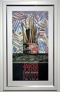 Jasper Johns "Savarin Coffee Can" Lithograph w/COP: Artist: Jasper Johns Title: Savarin Coffee Can Medium: Lithograph on Paper with Certificate of Provenance Art Dimensions: 32 H x 17 W inches Framed Dimensions: 40 H x 25 W inches <