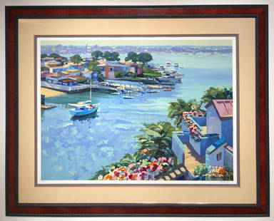 Howard Behrens (Balboa Point) Signed Serigraph LE: Artist: Howard Behrens Title: Balboa Point Medium: Serigraph on Paper Limited Edition: 169/300 Art Dimensions: 30 H x 41 W inches Framed Dimensions: 45 H x 56 W inches