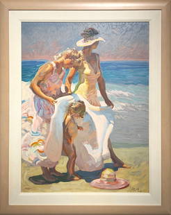 John Asaro "Shell Seekers" Signed Serigraph LE: Artist: John Asaro Title: Shell Seekers Medium: Serigraph On Board Limited Edition: 216/295 Art Dimensions: 32 H x 24 W inches Framed Dimensions: 40 H x 32 W inches <