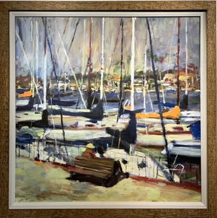 Jorn Fox Impressionist Signed Giclee: Artist: Jorn Fox Title: Boats At Rest Medium: Giclee on Canvas Limited Edition: 2/350 Art Dimensions: 36 H x 36 W inches Framed Dimensions: 42 H x 42 W inches ARTIST BIO: Artist Statement