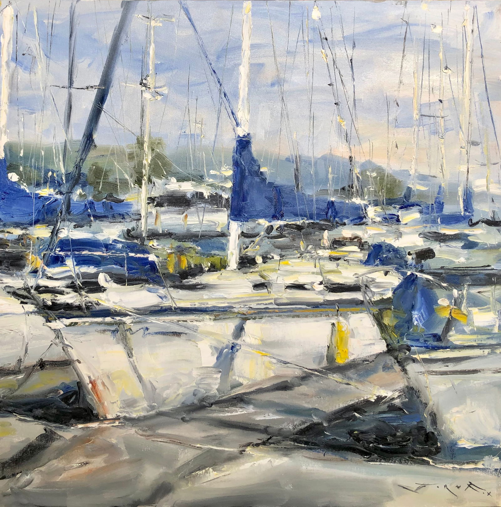 Jorn Fox Impressionist Signed Oil On Canvas: Artist: Jorn Fox Title: Harbor Tranquility Medium: Original Oil on Canvas Art Dimensions: 24 H x 24 W inches ARTIST BIO: Artist Statement "The feelings I had inside, wh