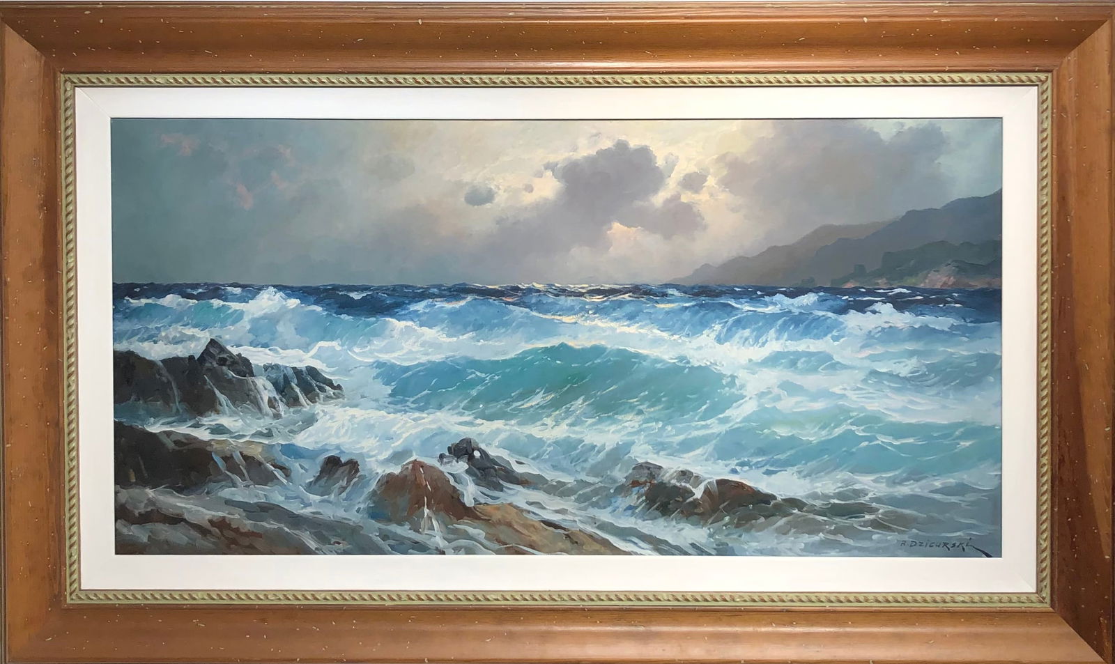 Alexander Dzigurski (Untitled Seascape) Signed Original Oil: Artist: Alexander Dzigurski Title: Untitled (Seascape) Medium: Oil on Canvas Art Dimensions: 24 H x 48 W inches Framed Dimensions: 36 H x 60 W inches ARTIST BIO: