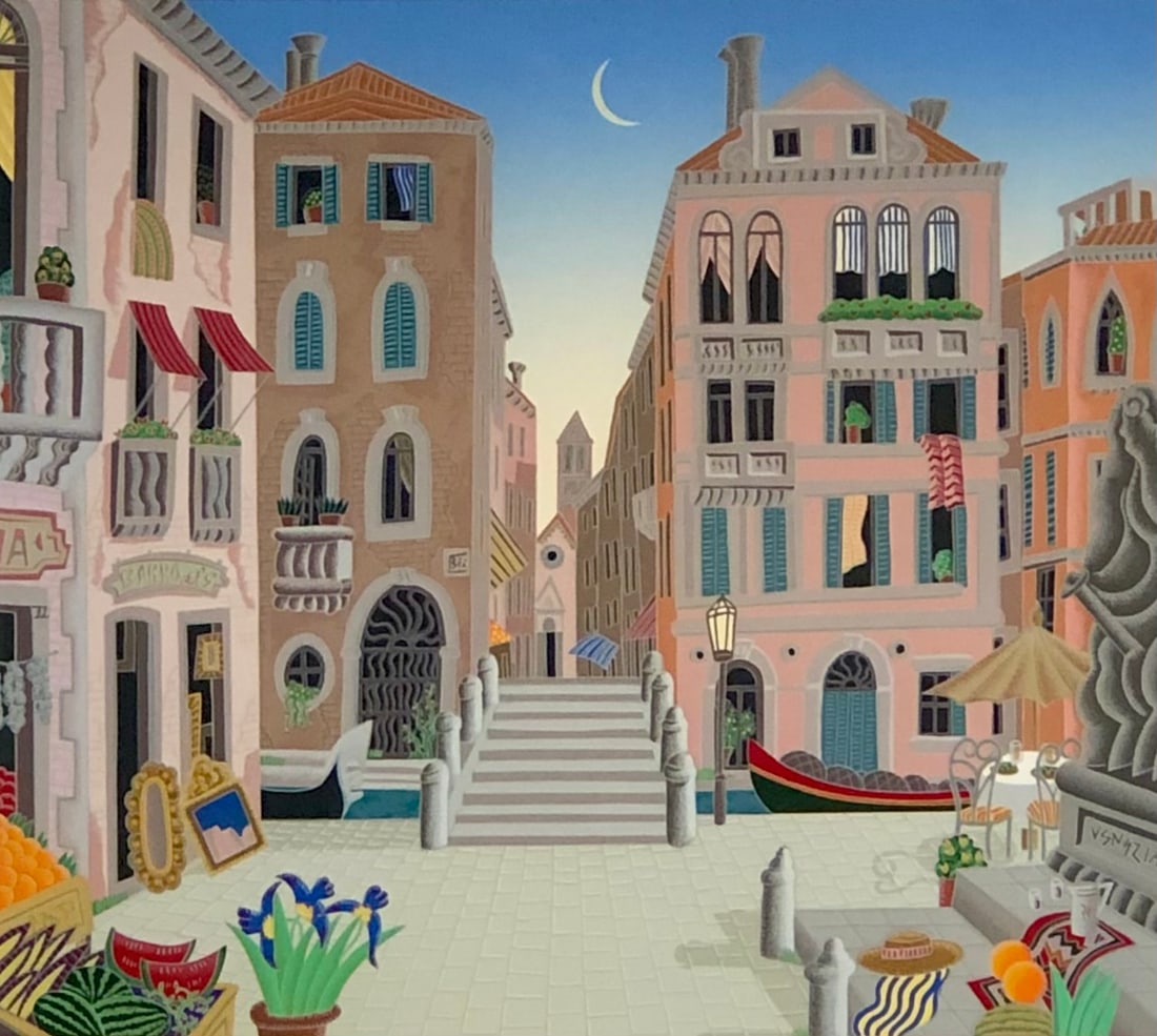 Thomas McKnight "Venice" Signed Serigraph LE: Artist: Thomas McKnight Title: Venice Medium: Serigraph on Paper Limited Edition: CXLV/CC Art Dimensions: 16 H x 18 W inches Framed Dimensions: 28 H x 30 W inches