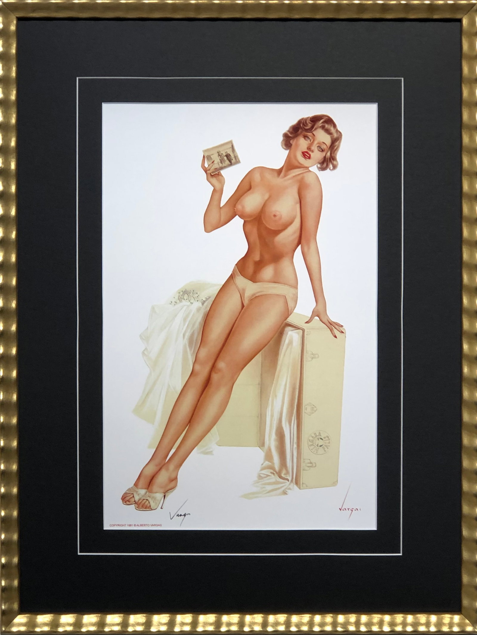 Alberto Vargas "He said that Niagara Falls is a source of power" Hand-Signed Lithograph (1981): Artist: Alberto Vargas Title: He said that Niagara Falls is a source of power Medium: Lithograph on Paper Art Dimensions: 17 H x 11 W inches Framed Dimensions: 25 H x 19 W inches <