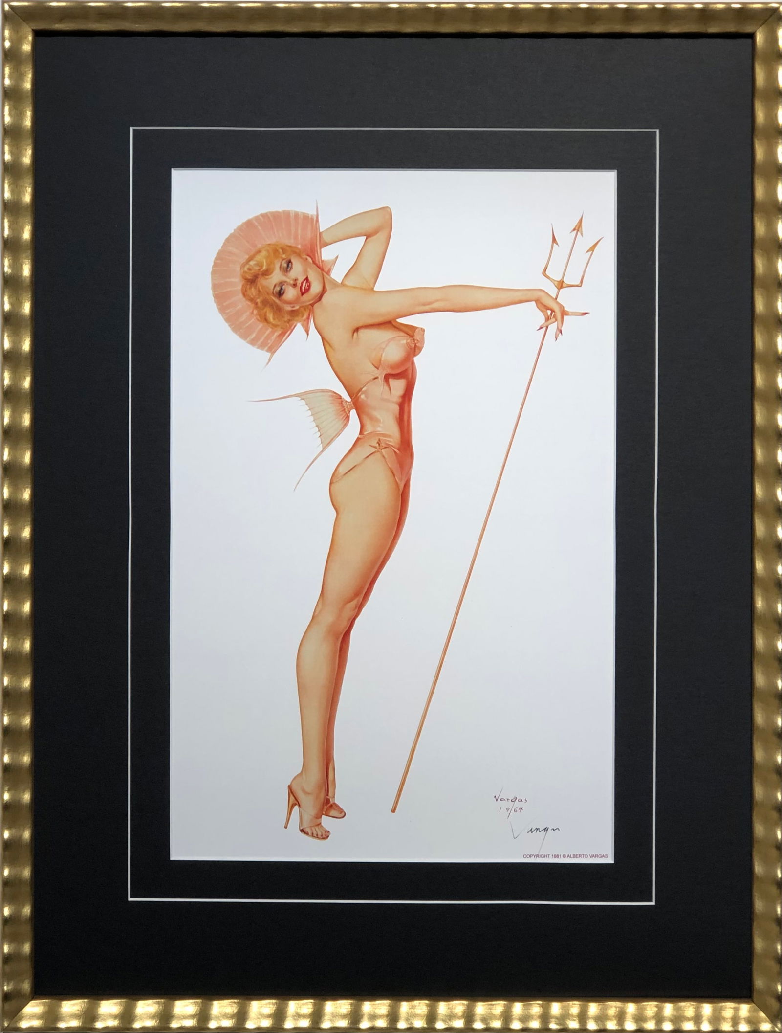 Alberto Vargas "Queen of the Sea" Hand-Signed Lithograph (1981): Artist: Alberto Vargas Title: Queen of the Sea Medium: Lithograph on Paper Art Dimensions: 17 H x 11 W inches Framed Dimensions: 25 H x 19 W inches ARTIST BIO: <