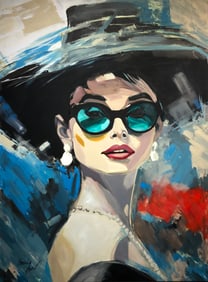 Yasemen Asad (Audrey Hepburn - Black Hat) Signed Original Mixed Media