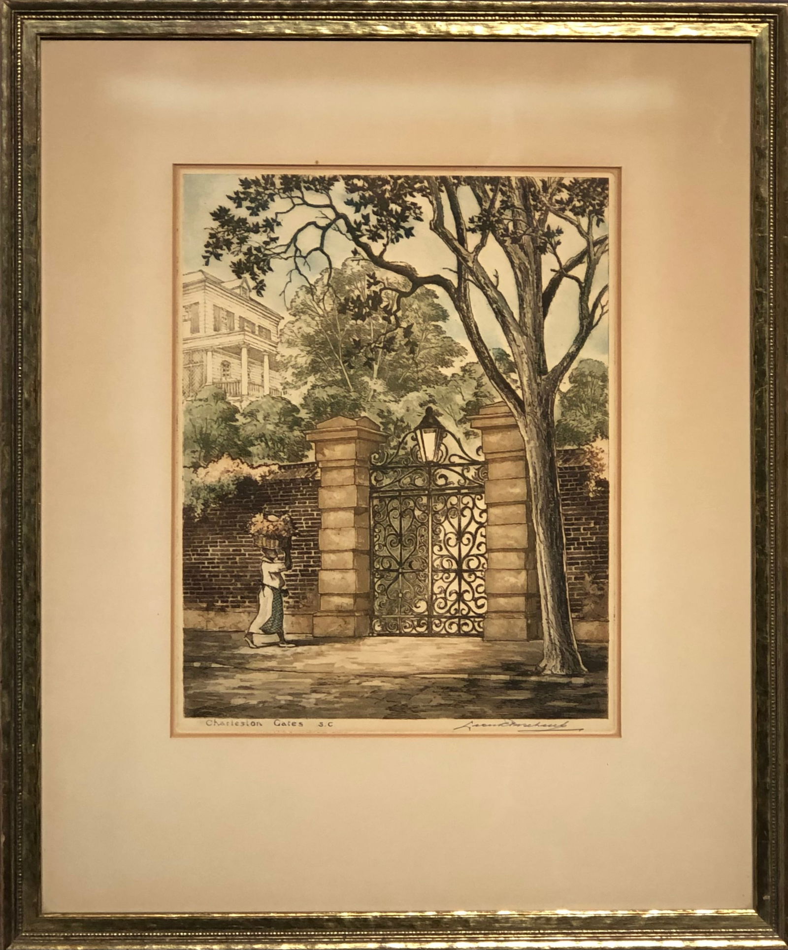 Leon Rene Pescheret (Charleston Gates, SC) Signed Original Embossed Etching - 1940's (1 of 10)