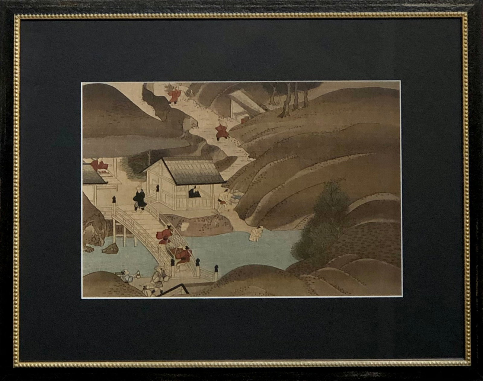 Hiroshige Eisen (Impressionist - Japanese Village) Woodblock Print: Artist: Hiroshige Eisen Title: Unknown (Japanese Village) Medium: Woodblock Print on Paper Art Dimensions: 8 H x 12 W inches Framed Dimensions: 14 H x 18 W inches
