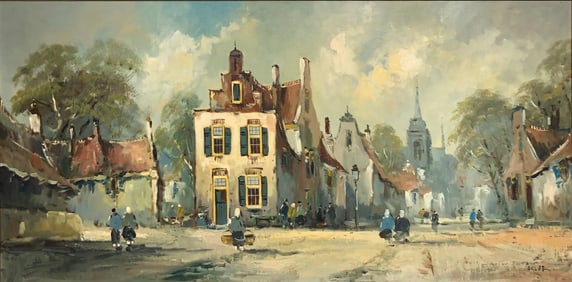 Muller (Untitled - European Street Scene) Signed Original Oil - Impressionist