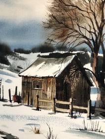 Ralph Baker (Impressionist - Cabin in the Snow) Signed Original Watercolor