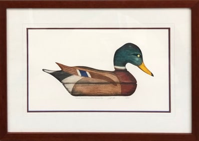 Arthur Nevin "Mallard Drake Decoy" Hand-Colored Etching Signed