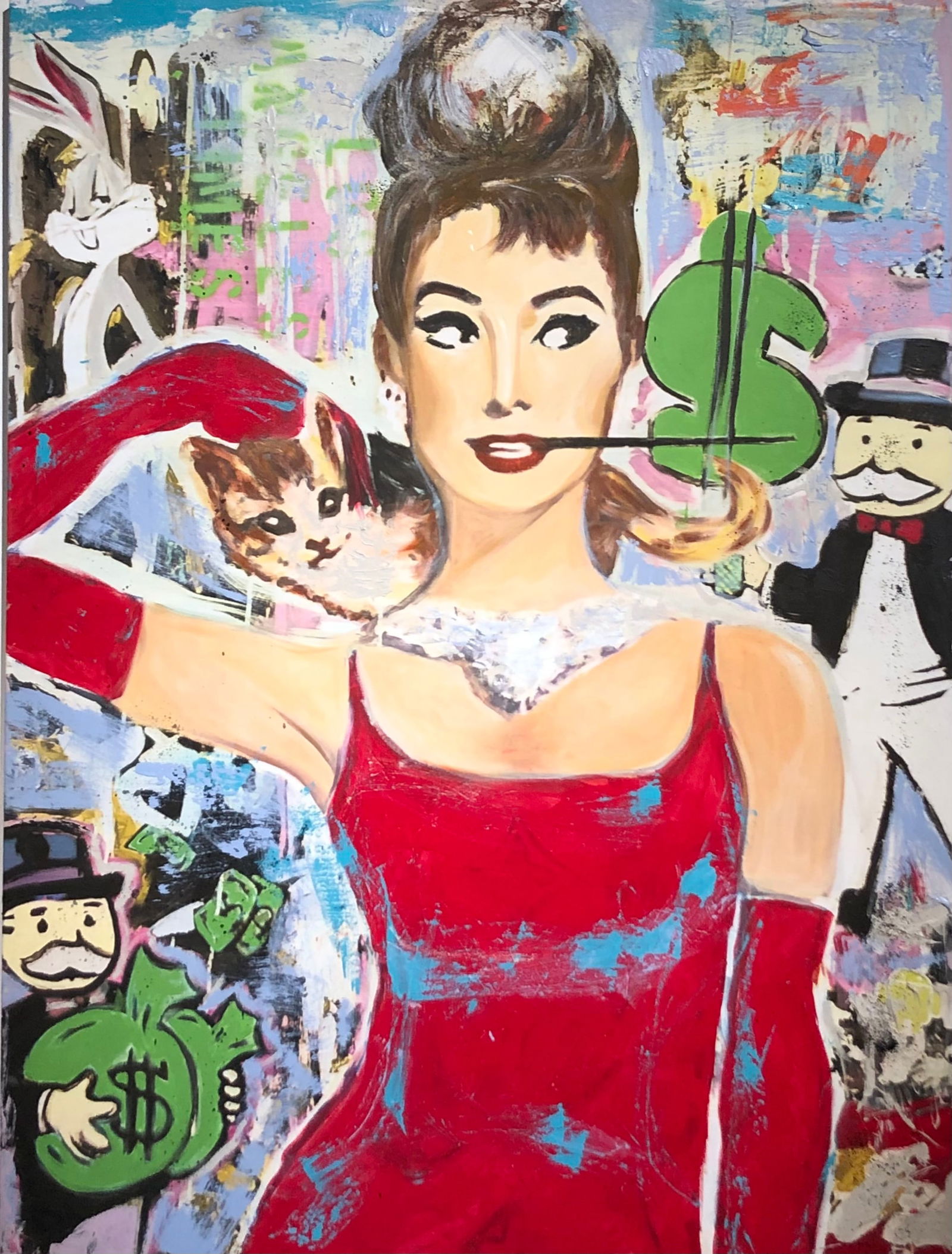 Yasemen Asad "Audrey In A Red Dress" Signed Original Mixed Media (1 of 4)