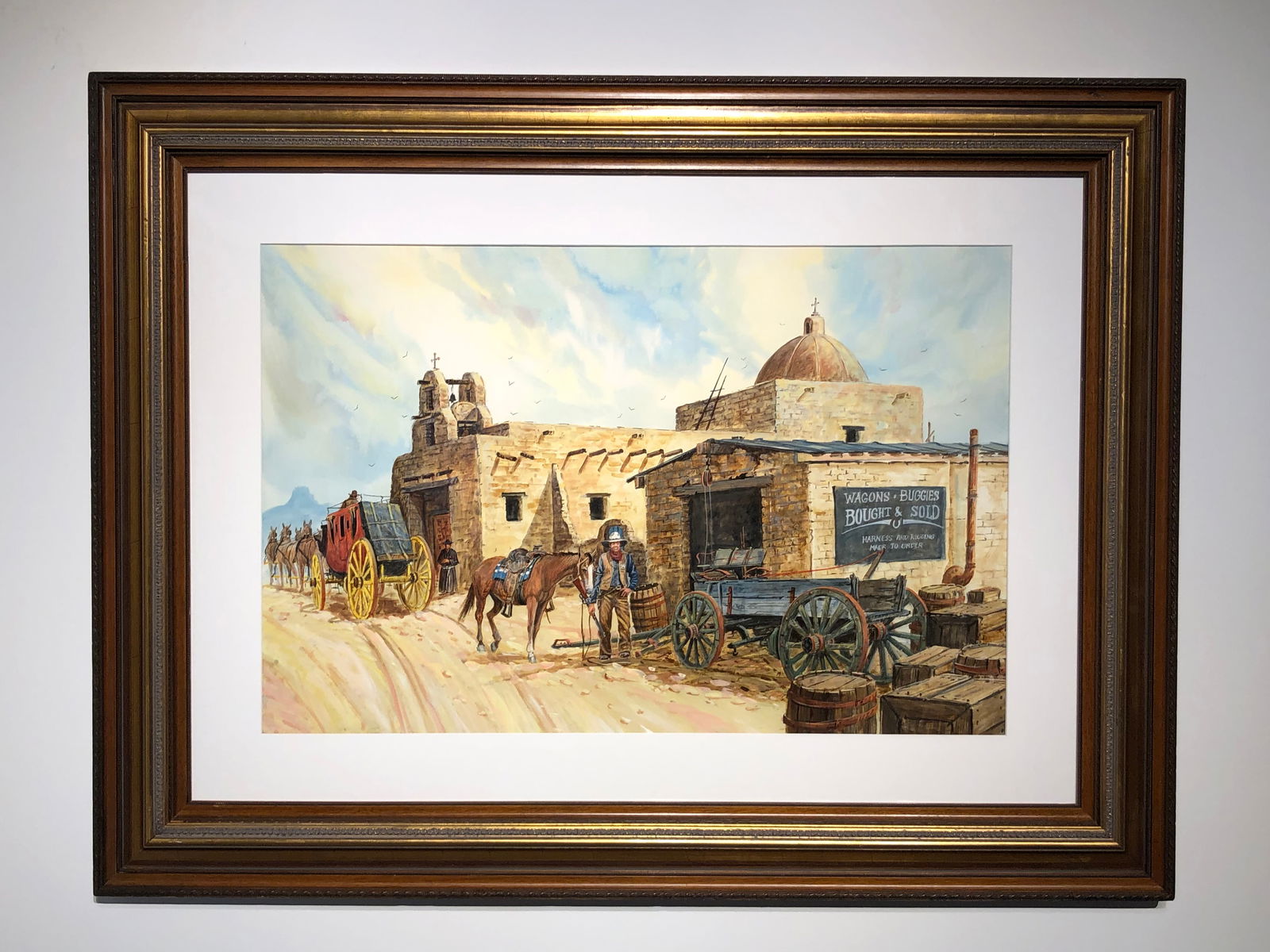 Gary Niblett "At the Mission" Original Watercolor: Artist: Gary Niblett Title: At the Mission Medium: Watercolor on Paper Art Dimensions: 20 H x 30 W inches Framed Dimensions: 32 H x 43 W inches ARTIST BIO: B