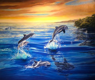 Ruth Mayer "Dolphin Lagoon" Signed Mixed Media LE