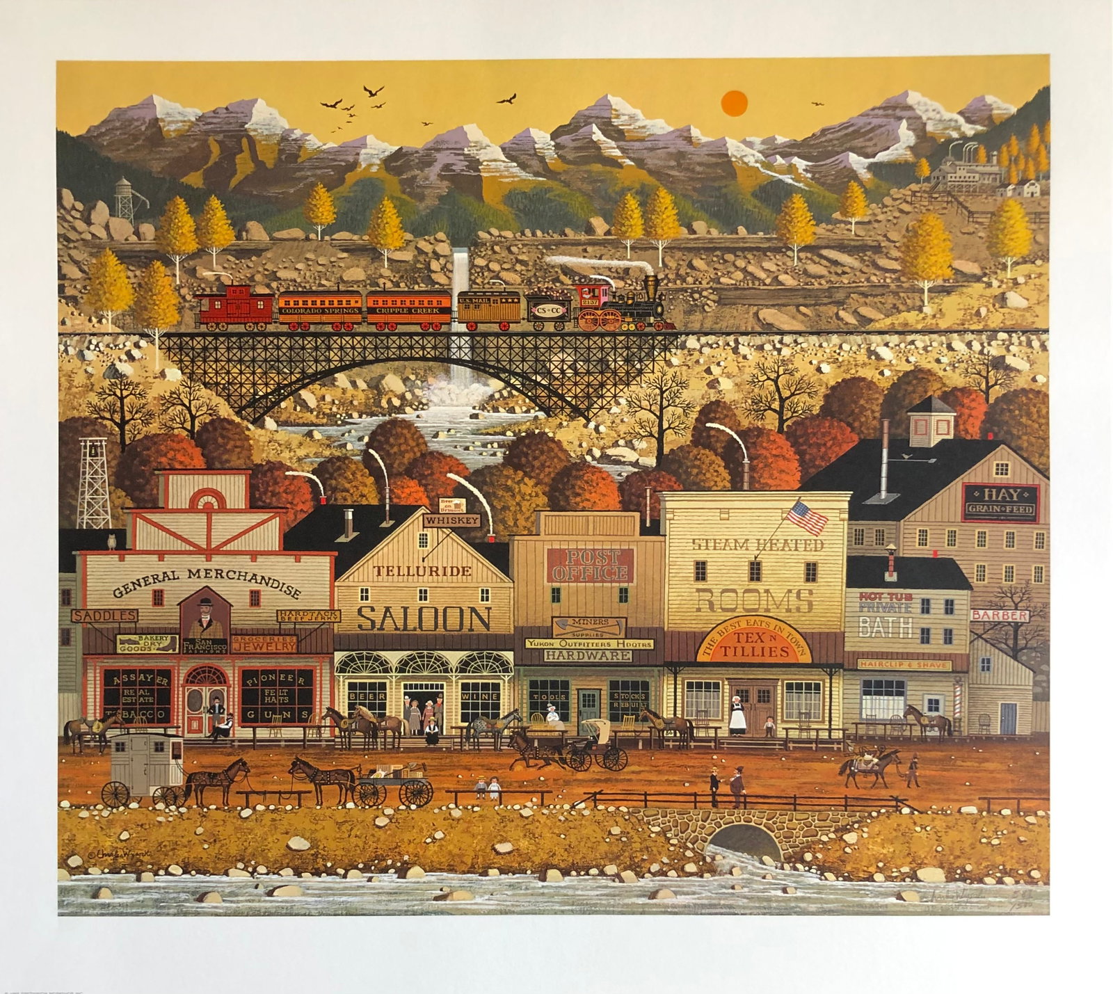 Charles Wysocki "Sunset Hills Sleepy-Town West" Litho LE: Artist: Charles Wysocki Title: Sunset Hills Sleepy-Town West Medium: Lithograph on Paper Limited Edition: 588/1500 Art Dimensions: 24 H x 27 W inches ARTIST BIO: