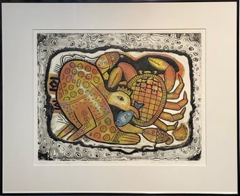 Segun Adeku "Bird and Crab" Signed Embossed Etching LE