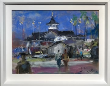 Jorn Fox (Balboa Pavilion at Dusk) Signed Original Pastel - Impressionist