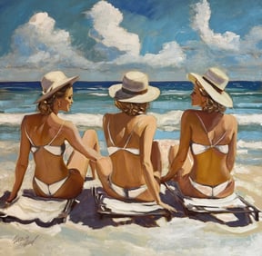 Yasemen Asad "Girl's Day At The Beach" Signed Original Mixed Media