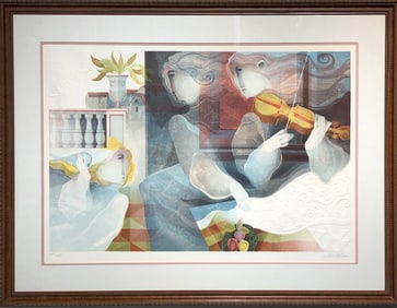 Sunol Alvar "Les Musiciens De La Balustrade" Signed Embossed Serigraph LE