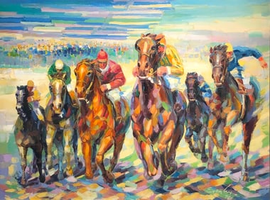 Peter Egeghy "Stretch Run" Signed Original Oil (1978 Horse Race)