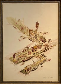 Julian Chapman Wright (Impressionist - Shipping Dock) Signed Original Watercolor