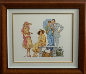 Marv Brehm "Garden Party" Original Gouache Signed