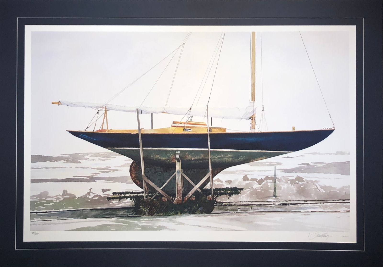 Peter Sculthorpe "Winter Harbor" Signed Original Lithograph LE: Artist: Peter Sculthorpe Title: Winter Harbor Medium: Lithograph on Paper Limited Edition: 185/300 Art Dimensions: 29 H x 44 W x 2 D inches Framed Dimensions: 36 H W x 5