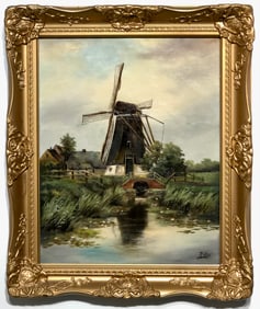 H. Ros (Scenic Dutch Windmill) Signed Original Oil