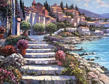 Howard Behrens "Steps of St. Tropez" Lithograph - Impressionist