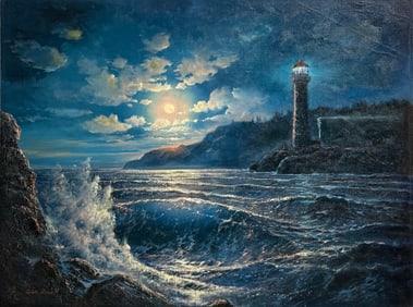 Glen Powell "Full Moon" Signed Original Oil