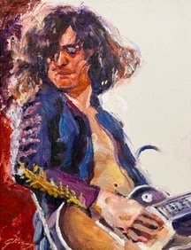 David Lloyd Glover "Sketches of Jimmy Page and His Les Paul" Signed Original Oil