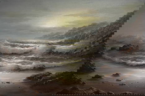 Bob Sanders (Seascape) Signed Original Oil: Artist: Bob Sanders Title: Untitled (Seascape) Medium: Oil on Canvas Art Dimensions: 24 H x 36 W x 1 D inches ARTIST BIO: Bob Sanders was born in Leeds in 1954 and attended school in London.