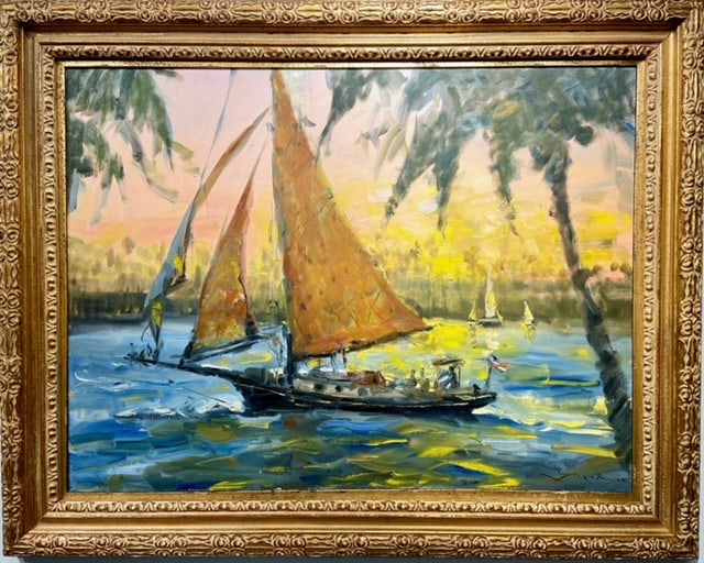 Jorn Fox Impressionist Signed Oil and Acrylic on Canvas: Artist: Jorn Fox Title: Evening Sail Medium: Original Oil on Canvas Art Dimensions: 30 H x 40 W x 2 D inches Framed Dimensions: 38 H x 48 W2 DInches ARTIST BIO: