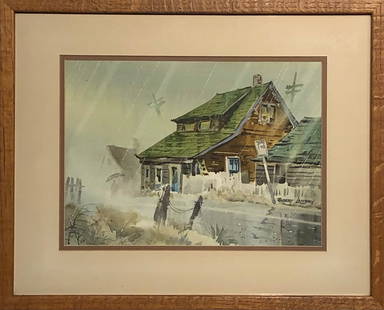 Robert Landry "Rainy Day at Fogerty Flats" Signed Original Watercolor: Artist: Robert Landry Title: Rainy Day at Fogerty Flats Medium: Watercolor on Paper Art Dimensions: 10 H x 14 W x 2 D inches Framed Dimensions: 17 H x 21 W2 DInches ARTI