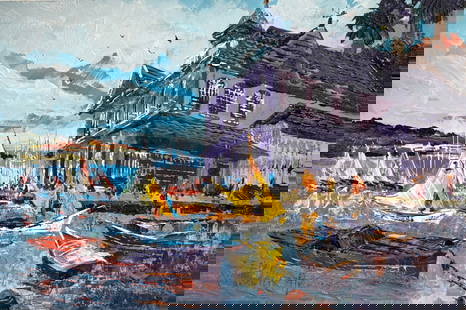 Paul Blaine Henrie "Balboa Pavilion Boat Race" Signed Original Acrylic: Artist: Paul Blaine Henrie Title: Balboa Pavilion Boat Race Medium: Acrylic on Canvas Art Dimensions: 24 H x 36 W x 1 D inches ARTIST BIO: Paul Blaine Henrie (1932-1999) was an American