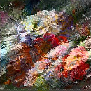 Madi Salehi (Untitled - Floral) Signed Original Acrylic: Artist: Madi Salehi Title: Untitled (Floral) Medium: Acrylic on Canvas Art Dimensions: 36 H x 36 W x 2 D inches