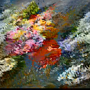 Madi Salehi (Untitled - Floral) Signed Original Acrylic: Artist: Madi Salehi Title: Untitled (Floral) Medium: Acrylic on Canvas Art Dimensions: 36 H x 36 W x 2 D inches