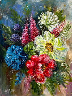 Madi Salehi (Untitled - Floral) Signed Original Acrylic: Artist: Madi Salehi Title: Untitled (Floral) Medium: Acrylic on Canvas Art Dimensions: 40 H x 30 W x 1 D inches