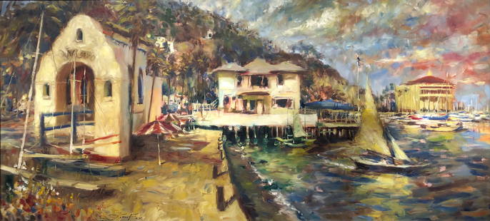 Jorn Fox "Catalina Days" Signed Original Oil: Artist: Jorn Fox Title: Catalina Days Medium: Oil on Canvas Art Dimensions: 30 H x 65 W x 2 D inches Framed Dimensions: 43 H x 78 W x 2 D inches ARTIST BIO: