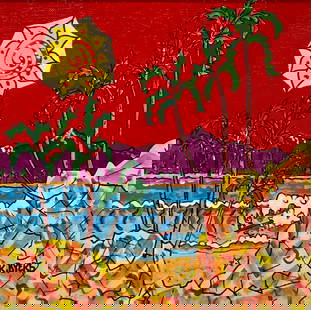 Kimm Byers Whimsical Signed Original Acrylic on Canvas: Artist: Kimm Byers Title: Super Surf Spot Medium: Acrylic on Canvas Art Dimensions: 12 H x 12 W x 2 D inches Framed Dimensions: 16 H x 16 W x 2 D inches ARTIST BIO: