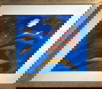 Donald B. Peters "Land of the Indian People" (Many Thunderbirds) Original Watercolor: Artist: Donald Peters Title: Land of the Indian People (Many Thunderbirds) Medium: Original Watercolor on Paper Art Dimensions: 22 H x 26 W x 2 D inches Framed Dimensions: 33 H x 37 W