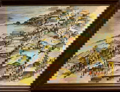 E. Sullivan (Impressionist - Seaside Town) Signed Original Watercolor: Artist: E. Sullivan Title: Untitled (Seaside Town) Medium: Watercolor on Paper Art Dimensions: 18 H x 24 W x 2 D inches Framed Dimensions: 21 H x 27 W x 2 D inches
