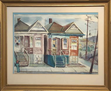 Julon Moser "L.A. Houses" Signed Original Watercolor: Artist: Julon Moser Title: L.A. Houses Medium: Watercolor on Paper Art Dimensions: 20 H x 27 W x 2 D inches Framed Dimensions: 29 H x 35 W x 2 D inches ARTIST BIO: <