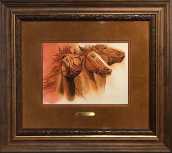 Bev Doolittle "Watercolor Study (3 Horses)" Double Signed Original Watercolor: Artist: Bev Doolittle Title: Watercolor Study (3 Horses) Medium: Watercolor on Paper Art Dimensions: 10 H x 14 W x 2 D inches Framed Dimensions: 24 H x 27 W x 2 D inches