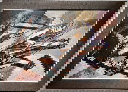 Wayne La Com "End of the Trail" Circa 1962 Signed Original: Artist: Wayne La Com Title: End of the Trail Medium: Acrylic on Board Art Dimensions: 24 H x 37 W x 2 D inches Framed Dimensions: 30 H x 42 W x 2 D inches ARTIST BIO: </