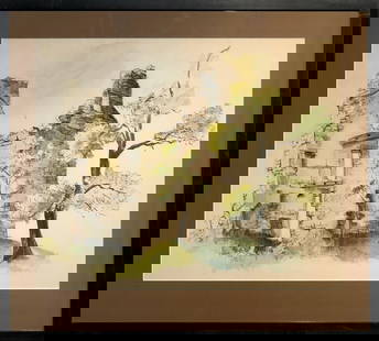 J. Riley (Impressionist - Landscape) Signed Original Watercolor: Artist: J. Riley Title: Untitled (Landscape) Medium: Watercolor on Paper Art Dimensions: 17 H x 20 W x 2 D inches Framed Dimensions: 23 H x 25 W x 2 D inches