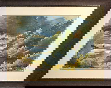 Ralph Baker (Impressionist - Landscape) Signed Original Watercolor: Artist: Ralph Baker Title: Untitled (Landscape) Medium: Watercolor on Paper Art Dimensions: 21 H x 29 W x 2 D inches Framed Dimensions: 33 H x 41 W x 2 D inches ARTIST B