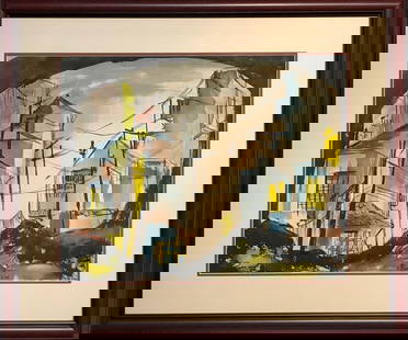 Gerald Collins Gleeson (Impressionist - Cityscape) Signed Original Watercolor: Artist: Gerald Collins Gleeson Title: Untitled (Cityscape) Medium: Watercolor on Paper Art Dimensions: 18 H x 23 W x 2 D inches Framed Dimensions: 29 H x 34 W x 2 D inches