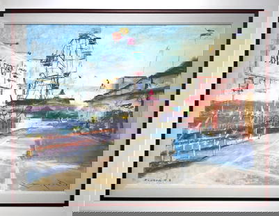 Jorn Fox Impressionist Signed Pastel On Paper: Artist: Jorn Fox Title: Balboa N.B. (Newport Beach, CA Landmark) Medium: Original Pastel On Paper Art Dimensions: 28 H x 38 W x 2 D inches Framed Dimensions: 36 H x 46 W x 2 D inches<
